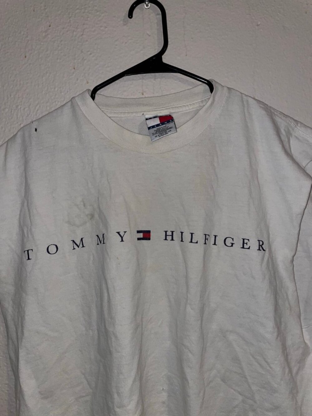 Tommy Jeans White Cut Off Sleeveless Tee Mens XL Spellout Flag Raw Hem